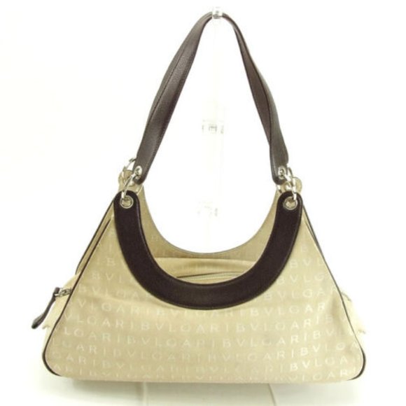 Bvlgari Shoulder bag Logo Mania Beige Brown Woman Authentic Used Y4873